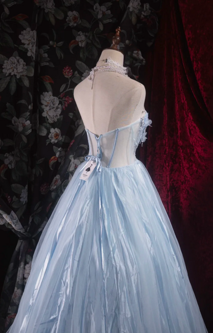 Gorgeous Blue Long Prom Dress Tulle Sweetheart Party Dress A-Line Sleeveless Evening Dress  DP04880