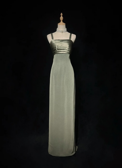 Chic Green Long Prom Dress Chiffon Straps Party Dress Sheath Sleeveless Evening Dress  DP04881