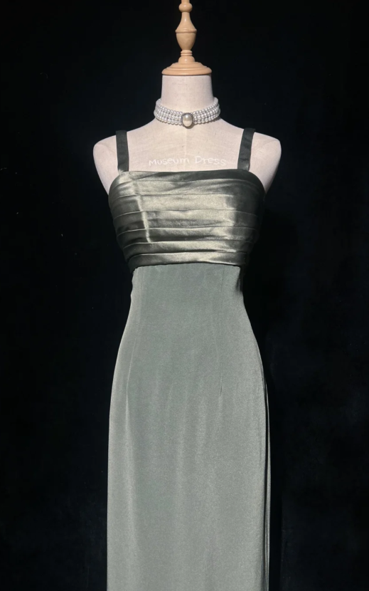 Chic Green Long Prom Dress Chiffon Straps Party Dress Sheath Sleeveless Evening Dress  DP04881