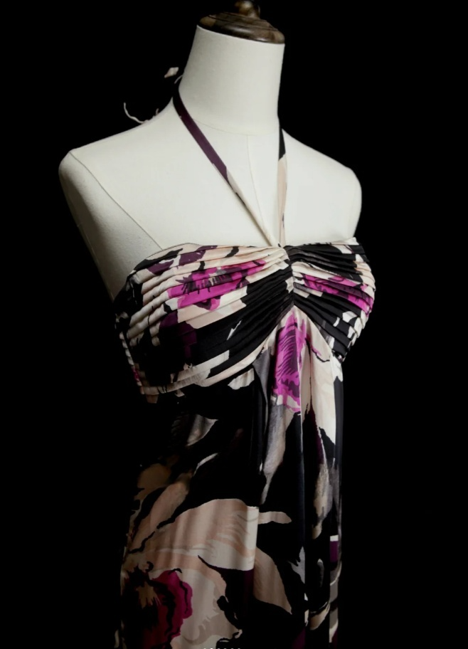 Chic Black Long Prom Dress Chiffon Halter Floral Party Dress Sheath Sleeveless Evening Dress  DP04873