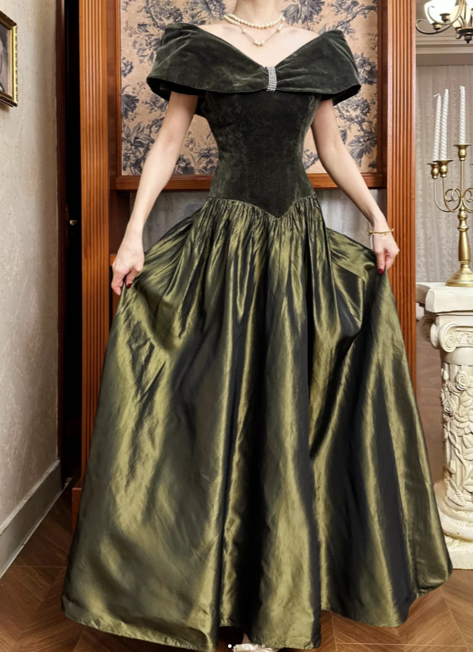 Chic Off-shoulder Long Prom Dress Velvet Party Dress A-Line Sleeveless Evening Dress   DP04891