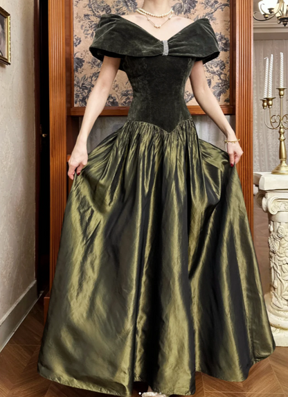 Chic Off-shoulder Long Prom Dress Velvet Party Dress A-Line Sleeveless Evening Dress   DP04891