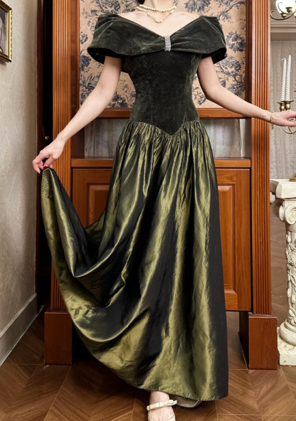 Chic Off-shoulder Long Prom Dress Velvet Party Dress A-Line Sleeveless Evening Dress   DP04891