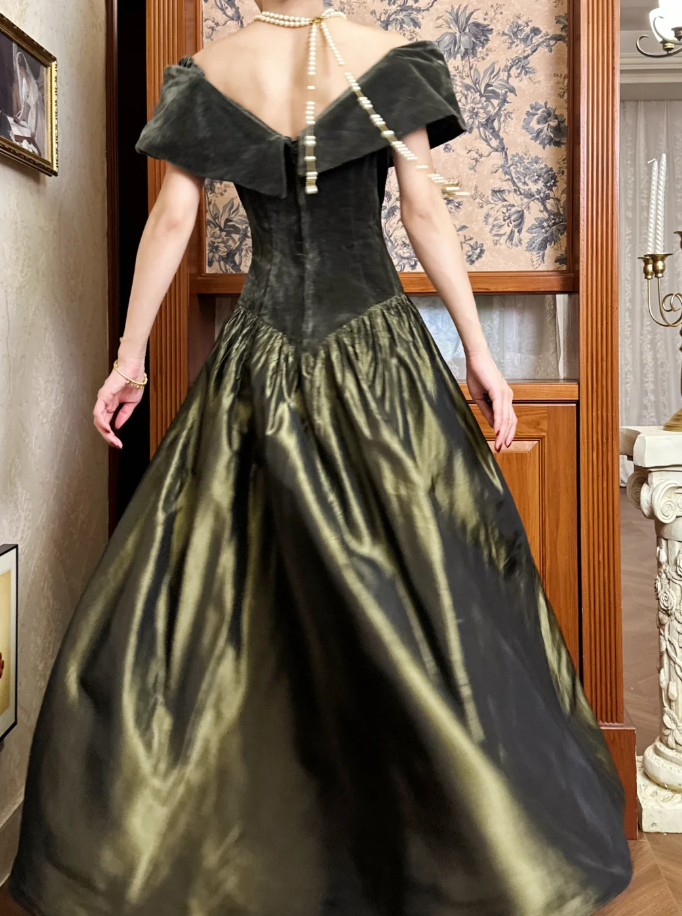 Chic Off-shoulder Long Prom Dress Velvet Party Dress A-Line Sleeveless Evening Dress   DP04891