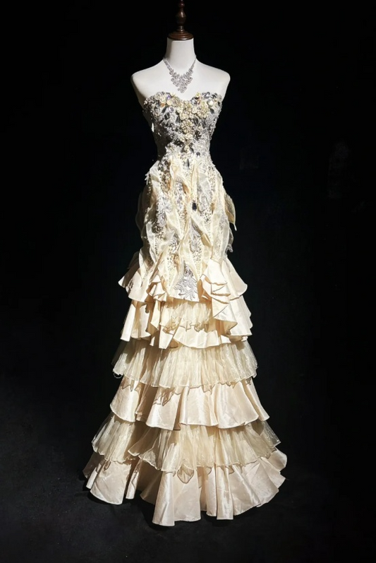 Chic Yellow Long Prom Dress Tulle Appliques Sweetheart Birthday Dress Mermaid Sleeveless Evening Dress  DP04894