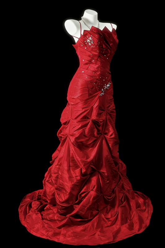 Chic Red Long  Prom Dress Satin Spaghetti Straps Birthday Dress A-Line Sleeveless Evening Dress DP04898