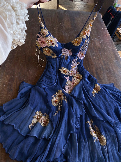 Chic Orange Short Prom Dresses  Beaded Chiffon Sheath Evening Dress Spaghetti Straps Birthday Dress DP04913