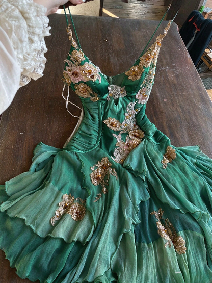 Chic Orange Short Prom Dresses  Beaded Chiffon Sheath Evening Dress Spaghetti Straps Birthday Dress DP04913
