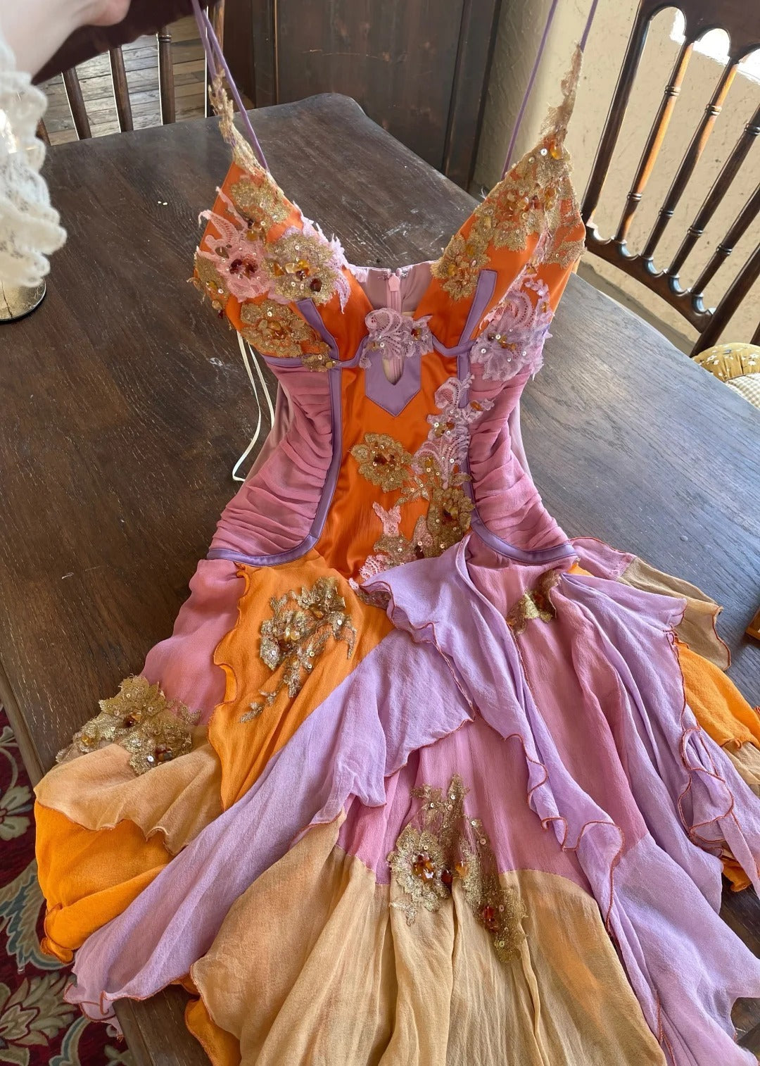 Chic Orange Short Prom Dresses  Beaded Chiffon Sheath Evening Dress Spaghetti Straps Birthday Dress DP04913