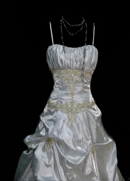 Robe de bal courte à bretelles spaghetti, gris argenté, robe de soirée courte, robe de bal Hoco DH2684