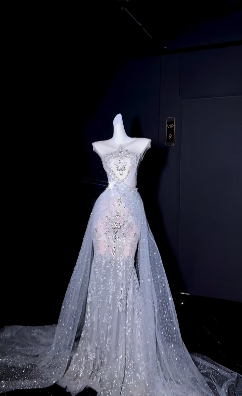 Elegant  Mermaid Long Wedding Dress Tulle Jewel Beaded Bridal Gowns Sleeveless Bridal Dress DP04973