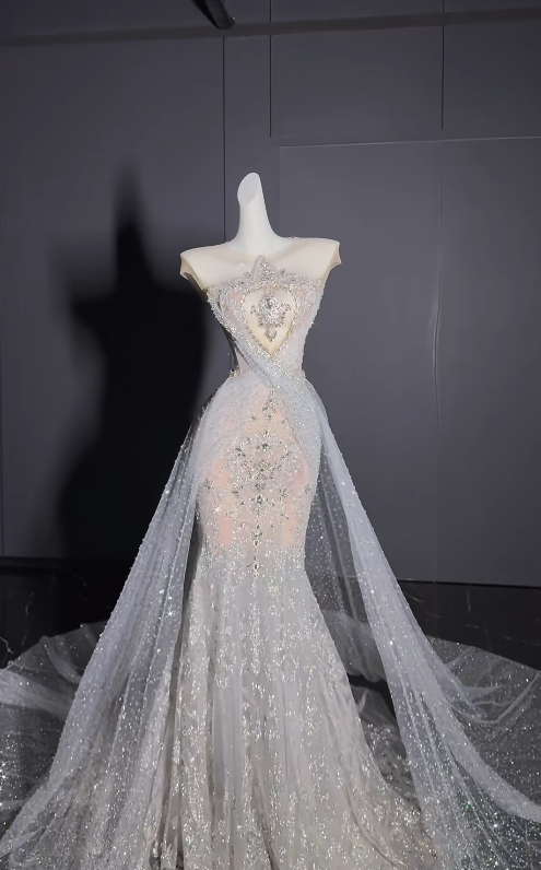 Elegant  Mermaid Long Wedding Dress Tulle Jewel Beaded Bridal Gowns Sleeveless Bridal Dress DP04973