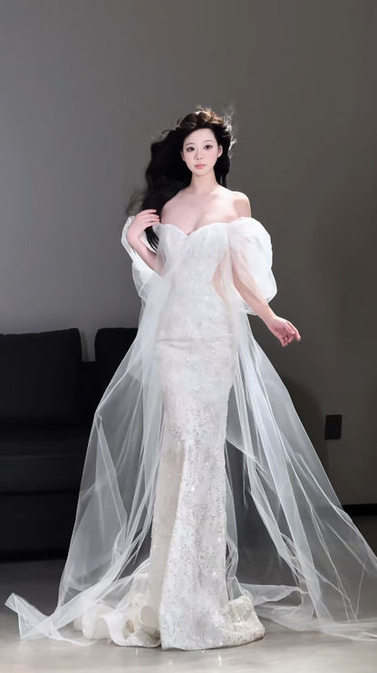 Elegant Mermaid Long Wedding Dress Beaded Satin Sweetheart Bridal Gowns Sleeveless Bridal Dress DP04977