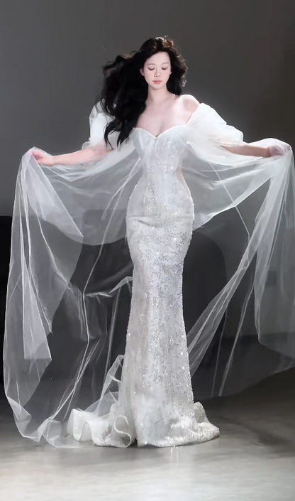 Elegant Mermaid Long Wedding Dress Beaded Satin Sweetheart Bridal Gowns Sleeveless Bridal Dress DP04977