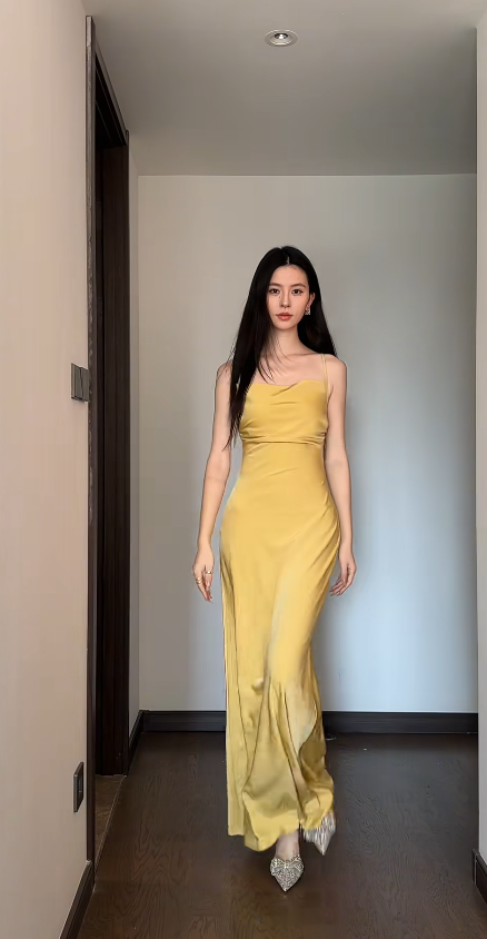 Chic Gold Bridesmaid Dress Satin Sheath Sleeveless Wedding Guest Dress Spaghetti  Straps Evening Dress DP04986