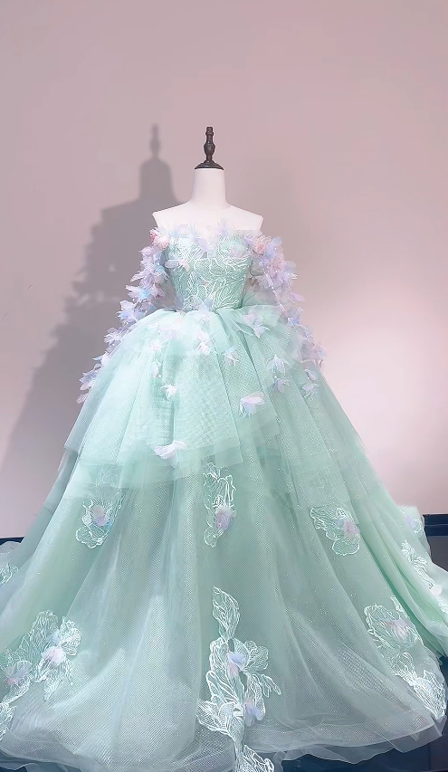 Cute Green Long Prom Dress Tulle  A-Line Evening Dress Sleeveless Birthday Dress DP05016