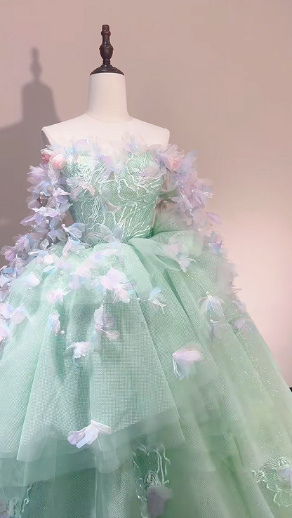 Cute Green Long Prom Dress Tulle  A-Line Evening Dress Sleeveless Birthday Dress DP05016