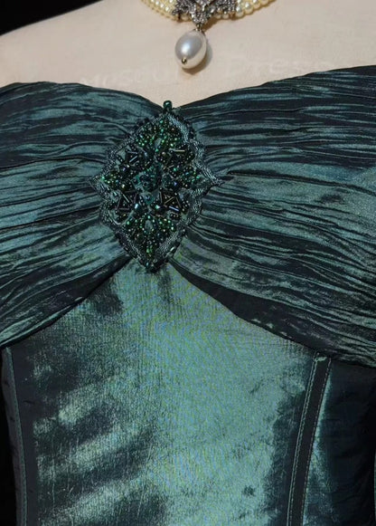 Elegant Long Teal Mother of Bride Dress Off-shoulder Satin Sheath Evening Dress DP05018