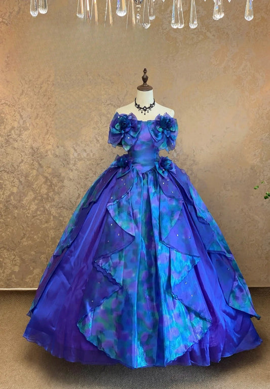 Cute Blue Long Prom Dress Satin A-Line Evening Dress Sleeveless Birthday Dress DP05020