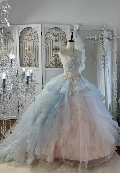 Cute Strapless Long Prom Dress Tulle A-Line Evening Dress Sleeveless Birthday Dress DP05021