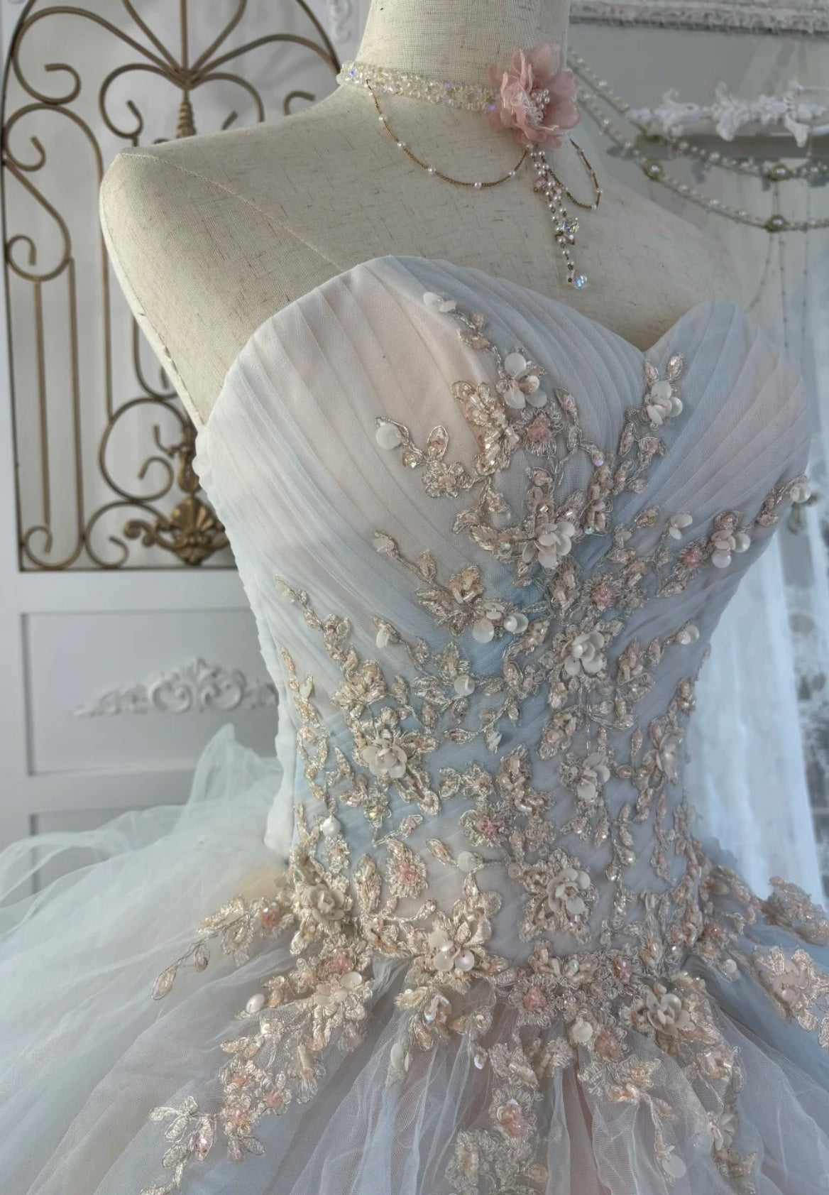 Cute Strapless Long Prom Dress Tulle A-Line Evening Dress Sleeveless Birthday Dress DP05021