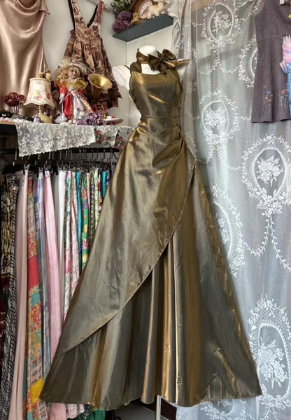 Glam Brown Wedding Guest Dress Satin Spaghetti Straps A-Line Evening Dress Sleeveless Birthday Dress DP05026