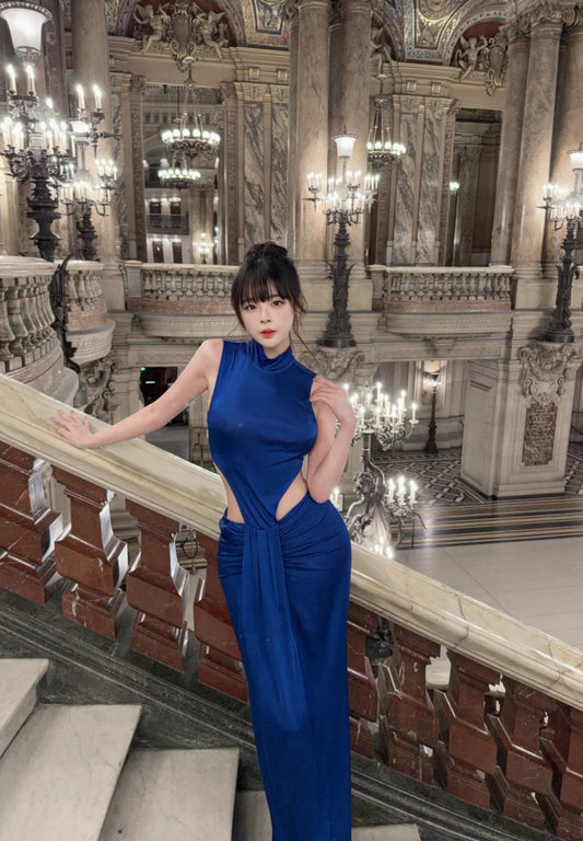 Elegant Blue Prom Dress Satin Sheath Long Evening Dress DP05031