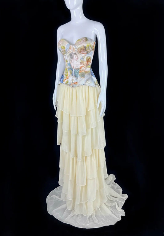 Elegant Two-Piece Yellow Prom Dress Chiffon Sheath Long Evening Dress DP05032