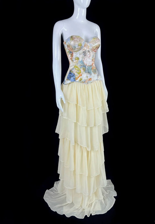 Elegant Two-Piece Yellow Prom Dress Chiffon Sheath Long Evening Dress DP05032