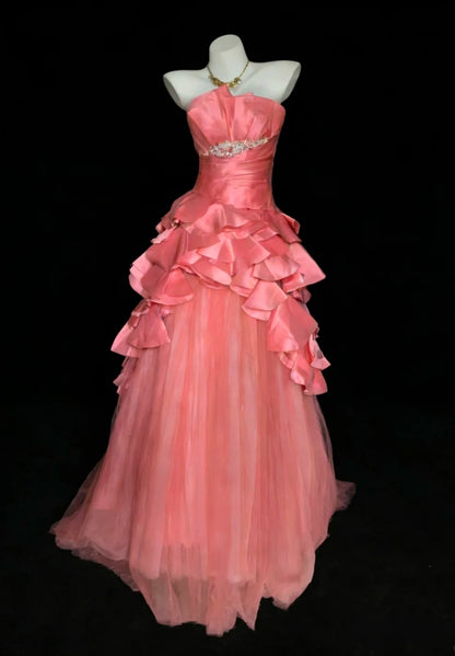 Sweet  Dark Peach Prom Dress Strapless Satin Sheath Long Evening Dress DP05034