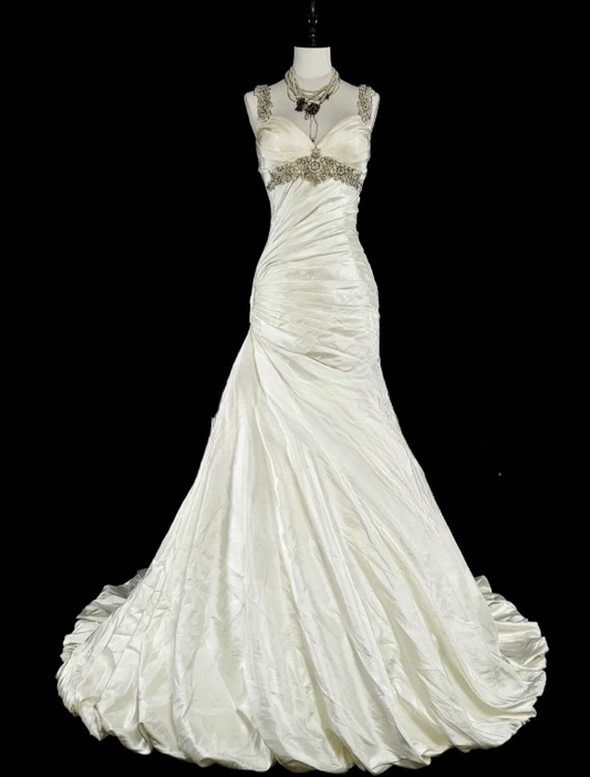 Chic White Prom Dress Straps Sheath Long Evening Dress Satin Sleeveless Formal Dress DP05042