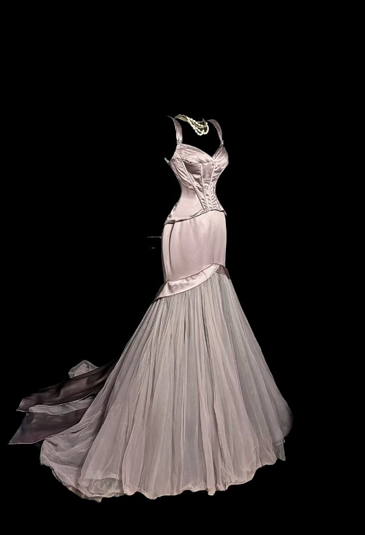 Chic Pink Prom Dress Sweetheart Mermaid Long Evening Dress Satin Sleeveless Formal Dress DP05045