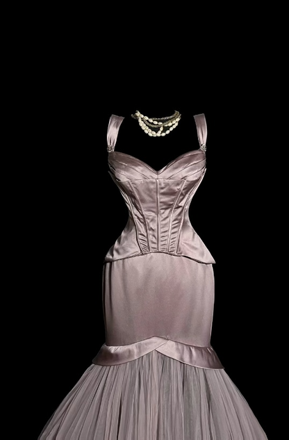 Chic Pink Prom Dress Sweetheart Mermaid Long Evening Dress Satin Sleeveless Formal Dress DP05045