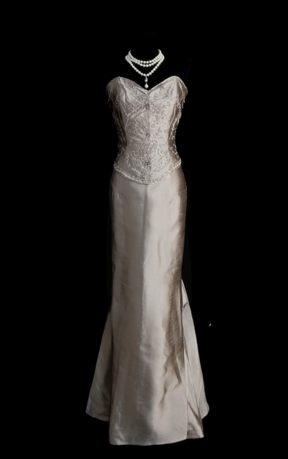 Gorgeous Champagne Prom Dress Sweetheart Sheath Long Evening Dress Satin Beaded Formal Dress DP05049