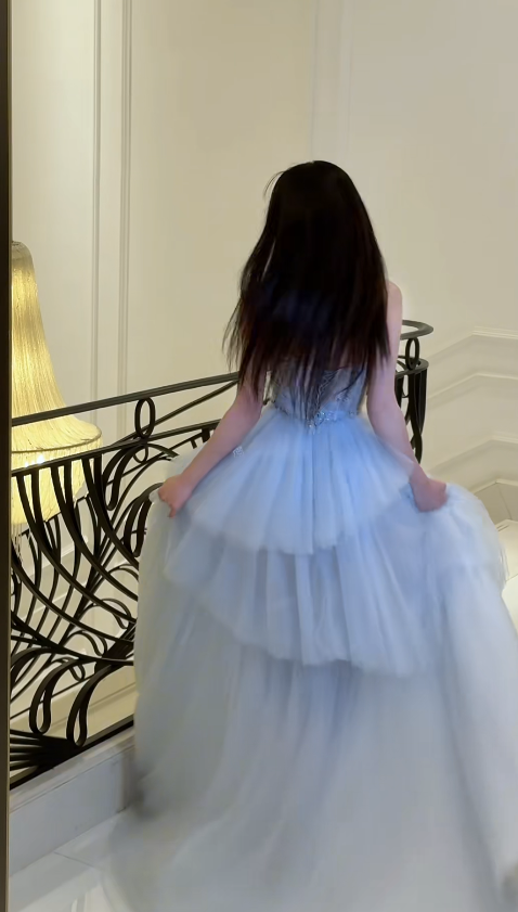 Gorgeous Blue Prom Dress Sweetheart A-Line Long Evening Dress Tulle Applique Formal Dress DP05050