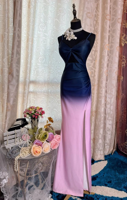 Vintage Pink Prom Dress Straps Sheath Evening Dress Satin  Formal Dress DP05058