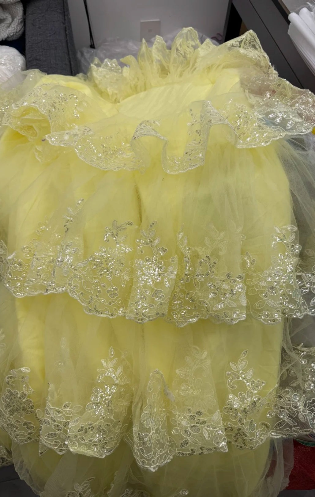 Cute Yellow Prom Dress Spaghetti Straps A-Line Evening Dress Tulle Appliques Sleeveless Party Dress DP05062