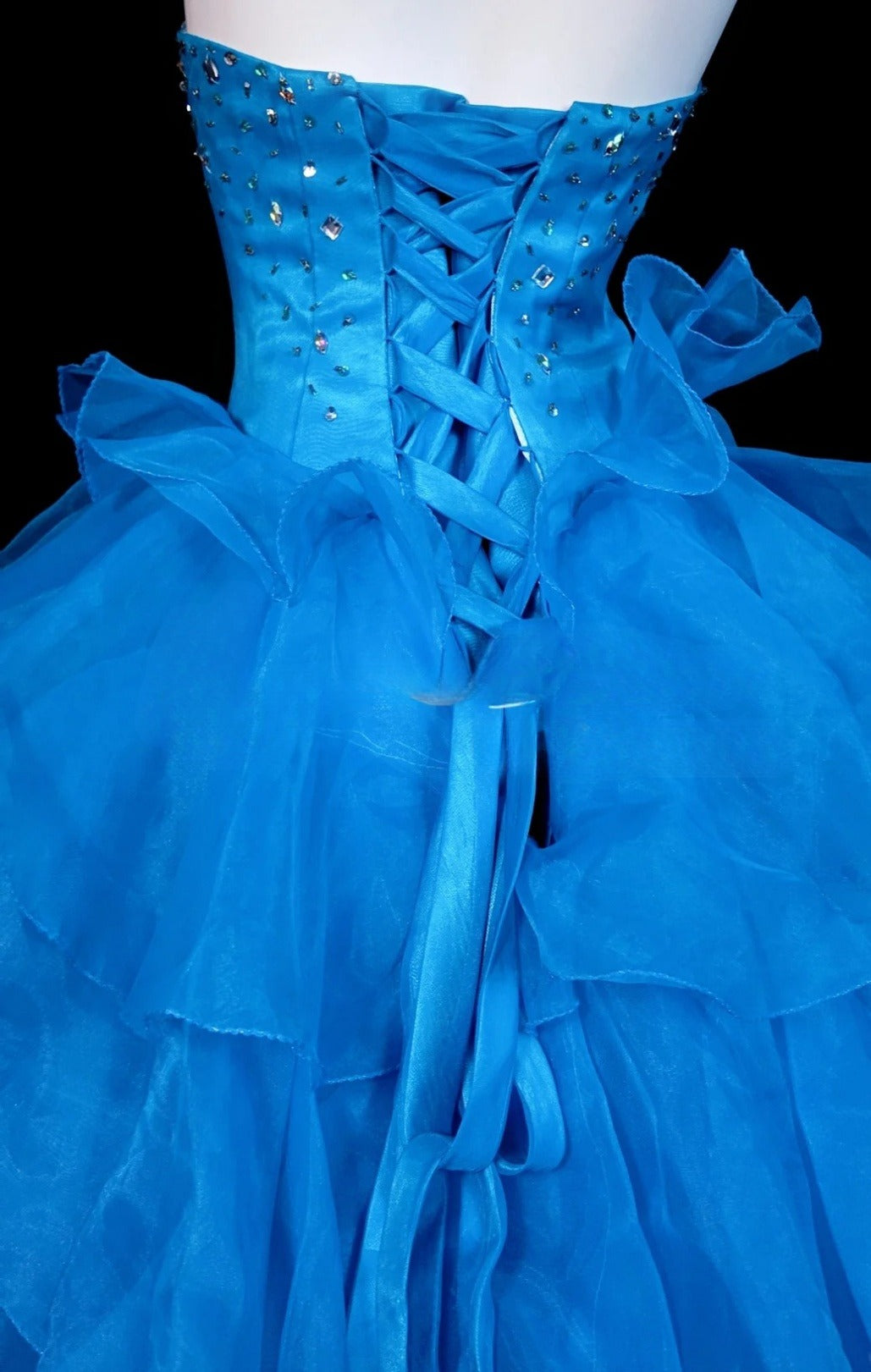 Chic Blue Prom Dress Strapless A-Line Evening Dress Tulle Sleeveless Birthday Dress DP05064