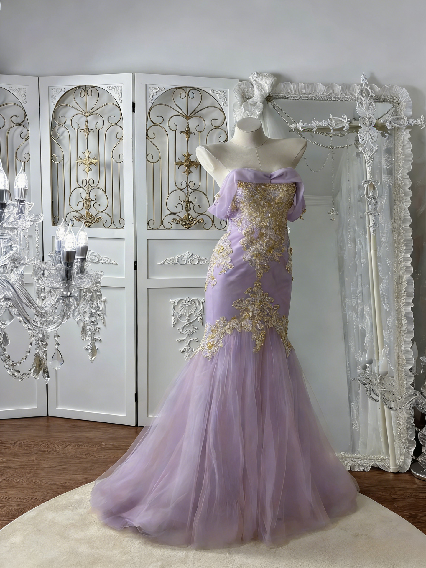 Chic Yellow Prom Dress Off-shoulder Mermaid Evening Dress Appliques Tulle Birthday Dress DP05067