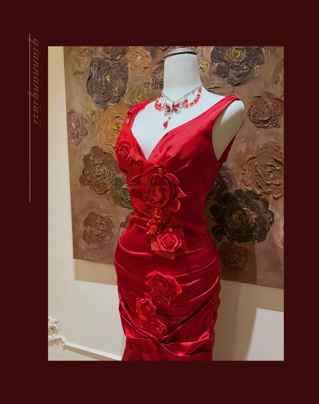 Chic Red Prom Dress V-neck Sheath Evening Dress Satin Sleeveless Birthday Dress DP05069