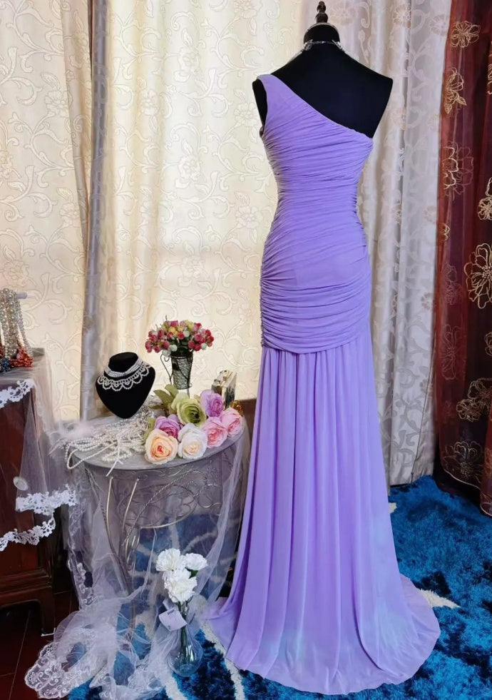 Chic Sheath Purple Prom Dress Chiffon Sleeveless Evening Dress DP05074