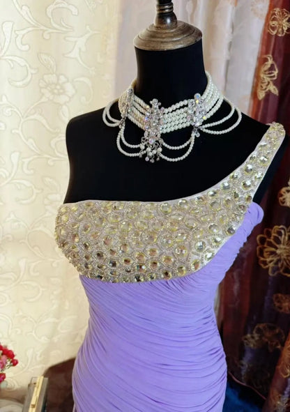 Chic Sheath Purple Prom Dress Chiffon Sleeveless Evening Dress DP05074