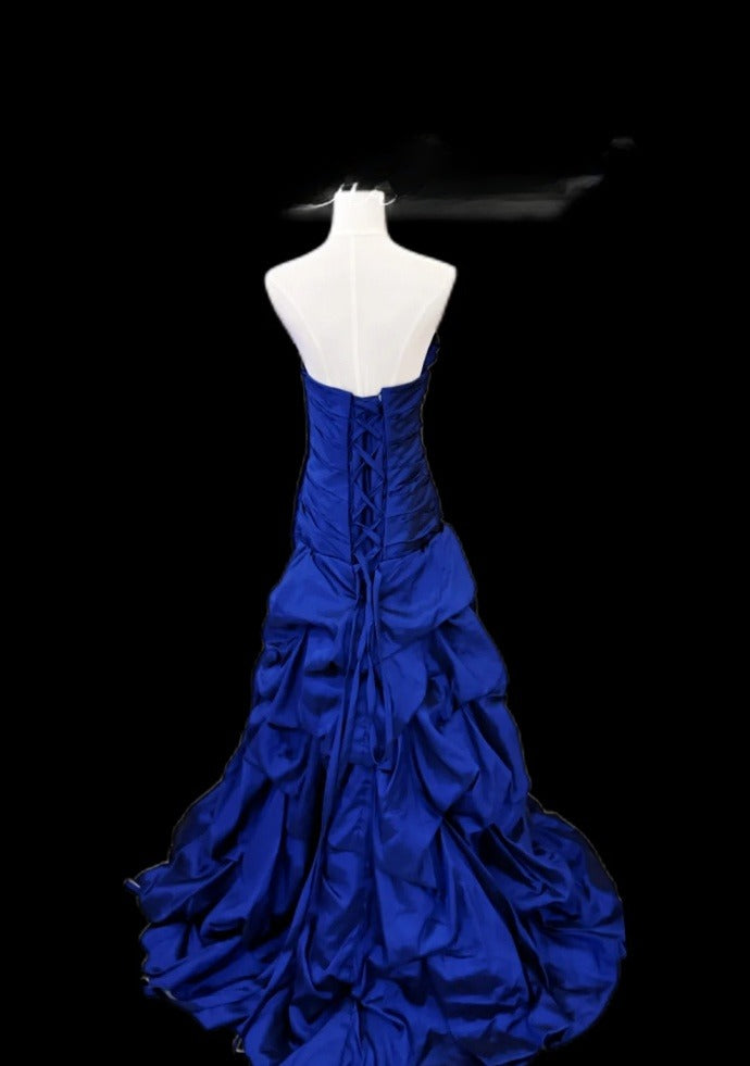 Chic A-Line Blue Prom Dress Strapless Satin Sleeveless Evening Dress DP05082