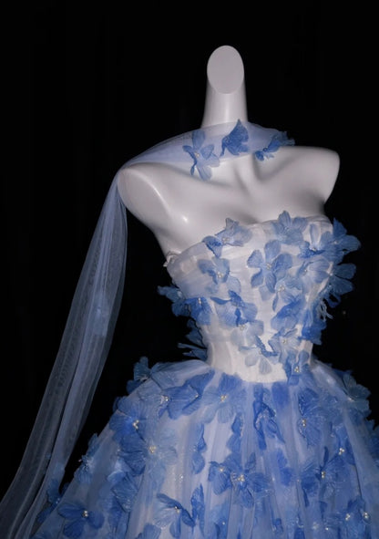 Fairy A-Line White Prom Dress Strapless Appliques Tulle Sleeveless Evening Dress  DP05085