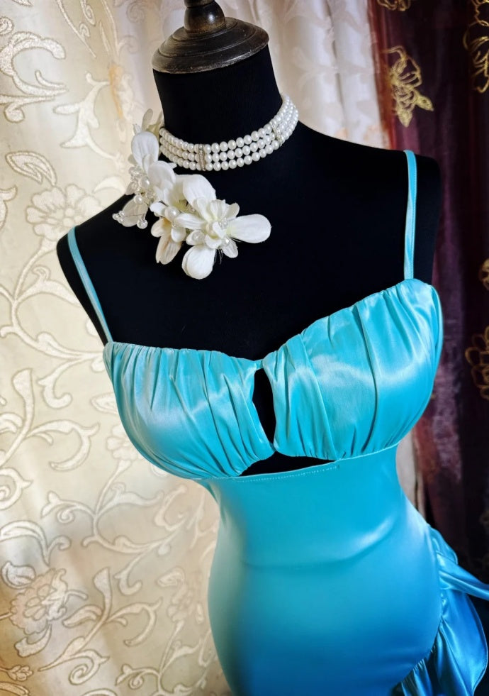 Fairy Sheath Blue Prom Dress Satin Sleeveless Evening Dress DP05088