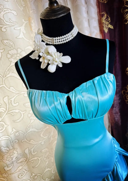 Fairy Sheath Blue Prom Dress Satin Sleeveless Evening Dress DP05088