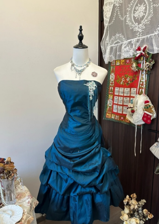 Chic Teal Prom Dress Satin A-Line Sleeveless Evening Dress DP05150