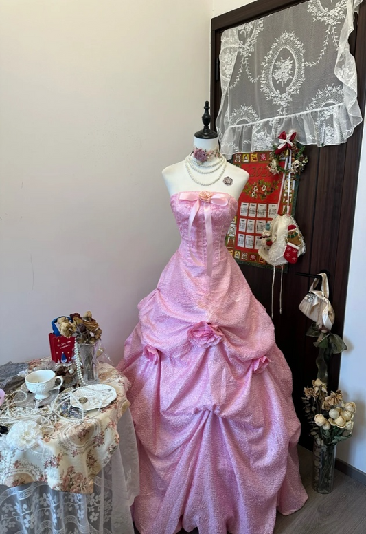 Chic Pink Prom Dress Satin A-Line Sleeveless Birthday Dress DP05153