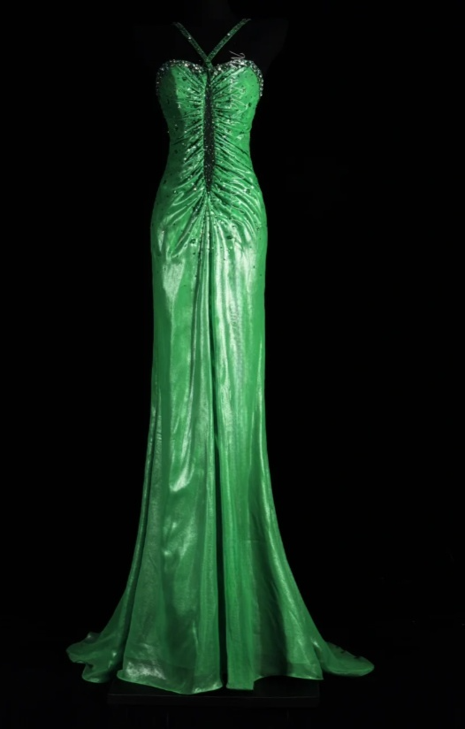 Chic Green Prom Dress Beaded Satin Sheath Birthday Dress Sleeveless Evening Dress DP05156