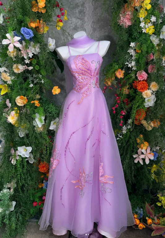 Elegant Pink Prom Dress Sequins Tulle Spaghetti Straps Evening Dress A-Line Birthday Dress DP05164